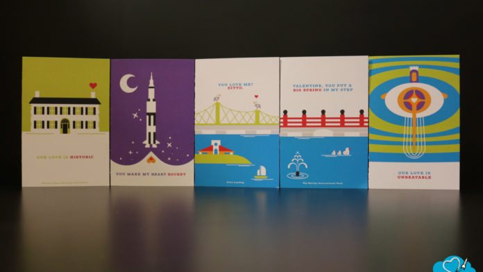 Huntsville/Madison County Convention and Visitor’s Bureau selling Huntsville-themed Valentine’s cards